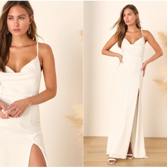 LULU's Bridal Modern Sexy Satin Classic Minimalist Mermaid Trumpet Maxi Gown - Picture 1 of 4